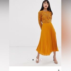 ASOS mustard yellow pleated open back dress